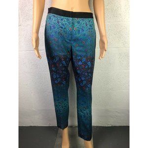 Marchesa Voyage Boho High Rise Waist Blue Floral Pattern Dress Pants Size 4